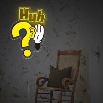 Elevate Your Office, Bar, and Event Ambience with Huh With Question Mark LED Neon Acrylic Artwork.