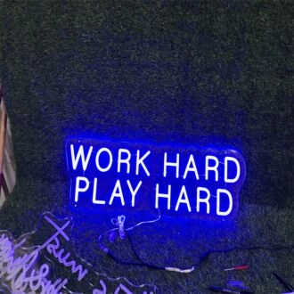 Brighten Up Your Office or Game Room with the Work Hard Play Hard Blue LED Neon Sign.