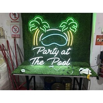 Brighten Up Your Poolside Bash: The Ultimate Party At The Pool Custom LED Neon Sign for Bars, Weddings, and Home Gatherings.