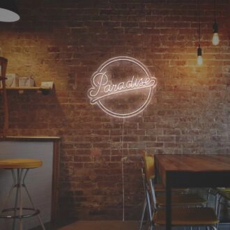 Brighten Your Bar, Wedding, and Office Ambiance with the Paradise With Circle LED Neon Sign.
