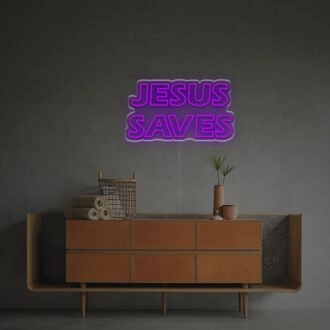 Brighten Your Spiritual Space: Jesus Saves LED Neon Sign for Home, Church, and Religious Celebrations.
