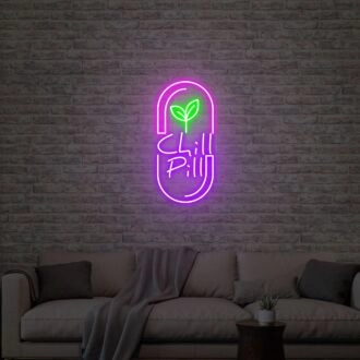 Brighten Up Your Space: Chill Pill Acrylic Artwork Neon Sign for Office, Bar, and Wedding Ambiance