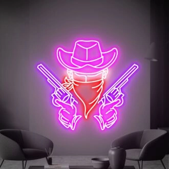 Bringen Sie Licht in Ihren Raum: Perfekt für Bars, Heimdekoration und Wild-West-Mottopartys - Cowboy mit Doppelpistolen-Neonschild.