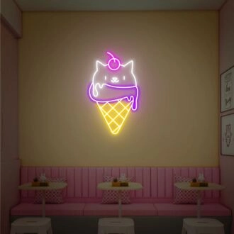 Brighten Up Your Space: Kitten Ice Cream Neon Sign - Perfect for Home Decor, Office, Ice Cream Shops, and Playful Party Settings