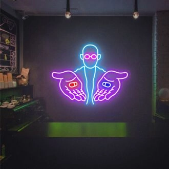 Brighten Your Choice in Home, Office, or Bar: Red Pill Or Blue Pill Funny Neon Lights Decor Game Room Wall for a Unique Touch.