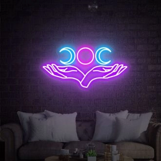 Verschönern Sie Ihren Raum mit einem Dreifachmond- und Hand-Neonschild LED-Neonschilder - Perfekt für Zuhause, Büro, Laden, Bar, Hochzeiten und Partys Dekor.