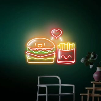 Erhellen Sie Ihr Restaurant, Ihre Küche oder Bar: Hamburger Pommes LED-Neonschild für ikonische Firmenlogos und trendige Dekoration.