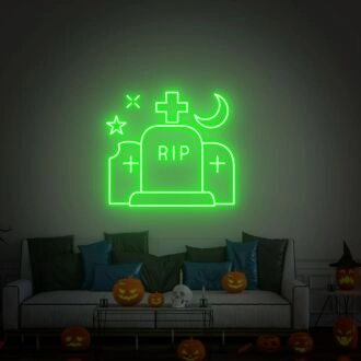 Elevate Your Halloween Celebration: Light Up Your Home, Office, or Spooky Event with the Tombstone Rip Wall Led Neon Sign.
