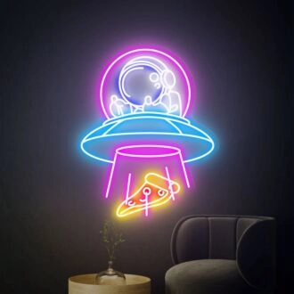 Erhellen Sie Ihr Weltraum-Abenteuer: UFO-Astronaut-LED-Neonschild für kreative Heim-, Schlafzimmer-, Büro- und kosmisch thematisierte Partydekoration.