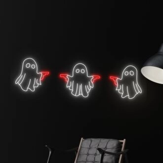 Fügen Sie Ihrem Zuhause, Büro oder Ihrer Halloween-Party ein gruseliges Leuchten hinzu mit dem Boo-Geist LED-Neonschild als Raumdekoration.