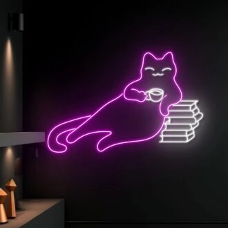 Brighten Your Reading Nook and Add Whimsy to Weddings and Parties with the Cat Book Led Sign Animal Lover Neon Light Cat Book Led Light Bookworm Deco.