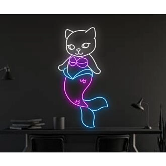 Brighten Your Home, Office, or Party Ambiance with the Cat Mermaid Decor Led Sign – The Perfect Animal Lover Neon Light for Cat Mermaid Enthusiasts and Spa Settings.