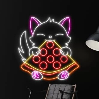 Erhellen Sie Ihren Raum: Katzenpizza-Logo für einzigartige Wohn-, Büro- oder Restaurantdekoration - Perfekt für Mottopartys und gemütliche Eckeninstallationen.