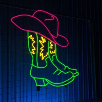 Erhellen Sie Ihre Westernnächte: Cowboyhut-Stiefel LED-Neonzeichen, perfekt für Zuhause, Bar und Hochzeitsdekorationen, wirft ein gemütliches Cowgirl-Leuchten.