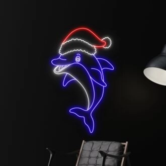 Beleben Sie Ihre Festlichkeiten: Delfin-Weihnachtsmützen-LED-Neon-Schild für Meeresliebhaber - Die perfekte Ergänzung für Wohnkultur, Bürozelebrationen und Feiertagspartys.