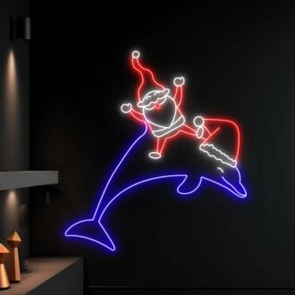 Bring Festive Joy to Your Home, Office, or Holiday Party with the Dolphin Santa Christmas LED Neon Sign - Perfect for Animal Lovers and Christmas Decoration Enthusiasts Alike!