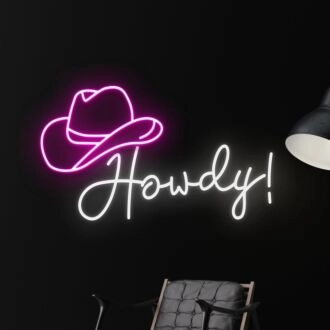 Brighten Your Spaces: Howdy Cowboy Hat Led Neon Sign - Perfect for Home Decor, Office Vibe, Storefronts, Bars, and Western Theme Parties.