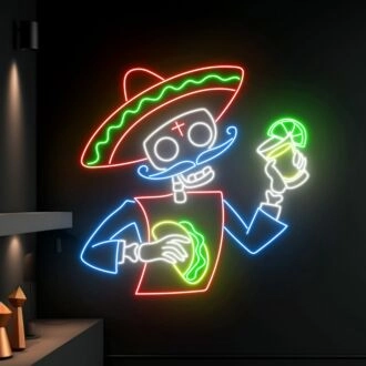 Mexican Skeleton Eating Tacos Led Neon Sign Skeleton Led Sign Custom Tacos Neon Light