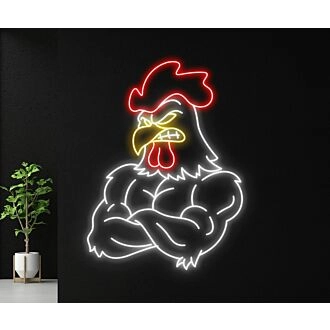 Muscular Rooster Muscle Chicken Led Sign Restaurant Decor Led Neon Sign Bar Club Decor