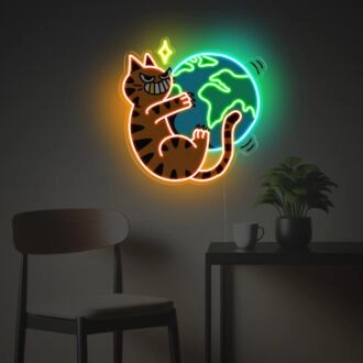 Katze, die die Erde greift LED-Neon-Acrylkunstwerk
