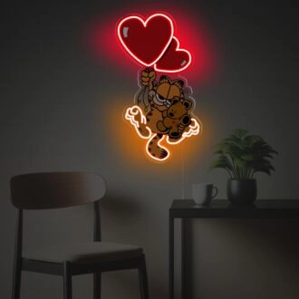 Garfield Holding Red Heart Balloon LED Neon Acrylic Artwork