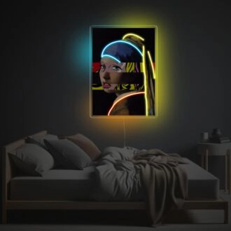 Mädchen mit Perlenohrringen Porträt im Pop-Stil LED Neon Acrylkunstwerk