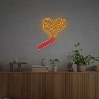 Brennendes Streichholz und herzförmiger Rauch LED-Neonschild.