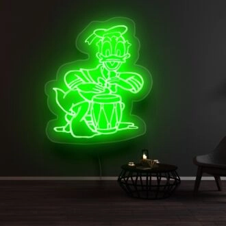 Donald Duck spielt Trommel Neonschild