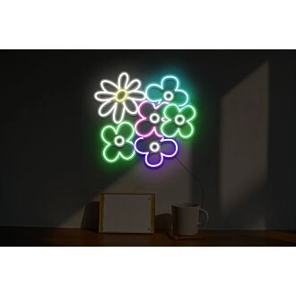 Gänseblümchen und Blumen Neonschild.