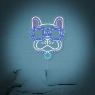 Bulldog mit Brille Neonschild