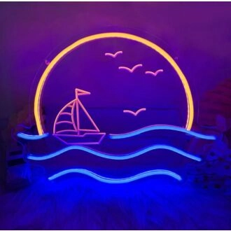 Sun Wave Seagull Sunset Sunrise Neon Sign