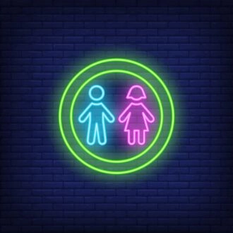 Boy and Girl Silhouettes Circle Neon Sign