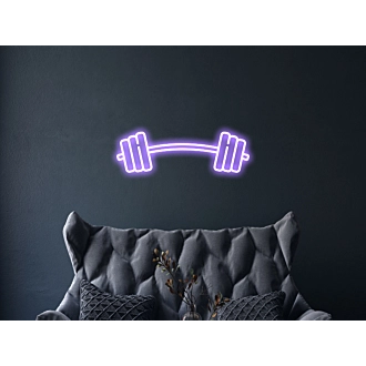 Barbell Neon Sign Hung On The Wall Of A Room