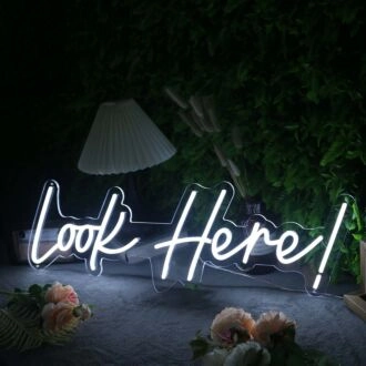 Look Here White Neon Sign