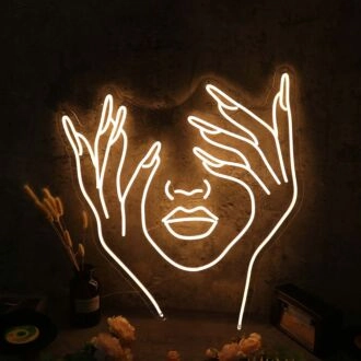 Half Face Formed By Two Beautiful Hands Neon Sign