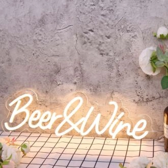 Beer And Wine Yellow Neon Sign