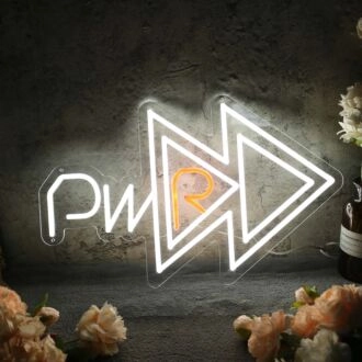 PWR With Fast Forward Key White Neon Sign