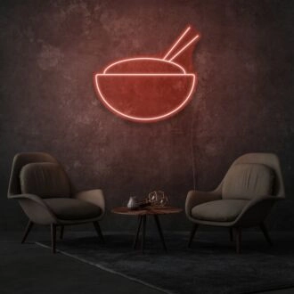 Bowl With Chopsticks Neon Asian Cuisine Delight