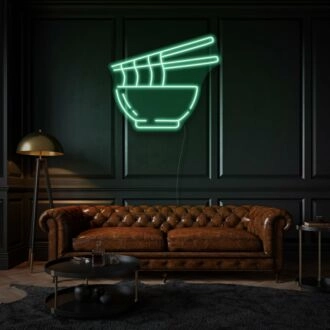 Noodles In Bowl Neon Delight for Asian Cuisine Lovers