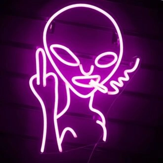 Provocative Smoking Alien Neon Sign