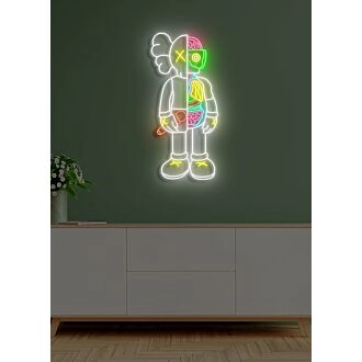 Divided Neon Art Reflecting Inner Struggle and Balance