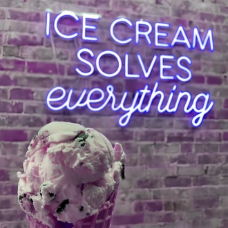 Indulge in Bliss Ice Cream Solves Everything Neon Sign