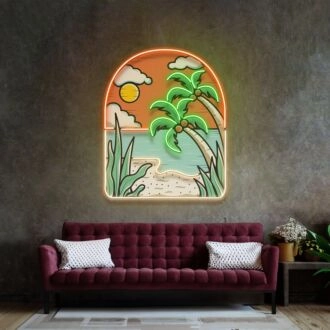 Heißer Strand LED-Neonlicht Pop-Art.