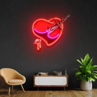 Herzschwert geführe Neon Acrylkunstwerk.