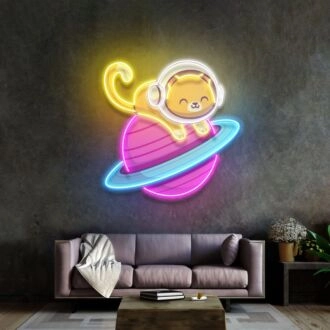 Feline Astronaut Entspannend LED-Neonschild Licht Pop-Art.