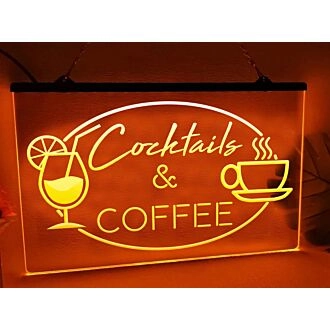 Cocktails and Coffee Hanging Neon Sign