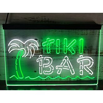 Tiki Bar Palm and Sea Two Tone Hanging Neon Sign