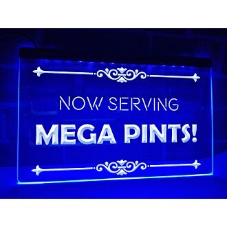 Now Serving Mega Pints Hanging Neon Sign