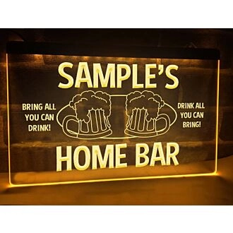 Home Bar Personalized Hanging Neon Sign