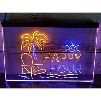 Happy Hour Bar Two Tone Hanging Neon Sign